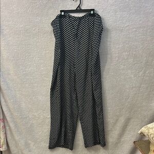 BCBG Paris White and Blue Wide Leg Polka Dot Pants